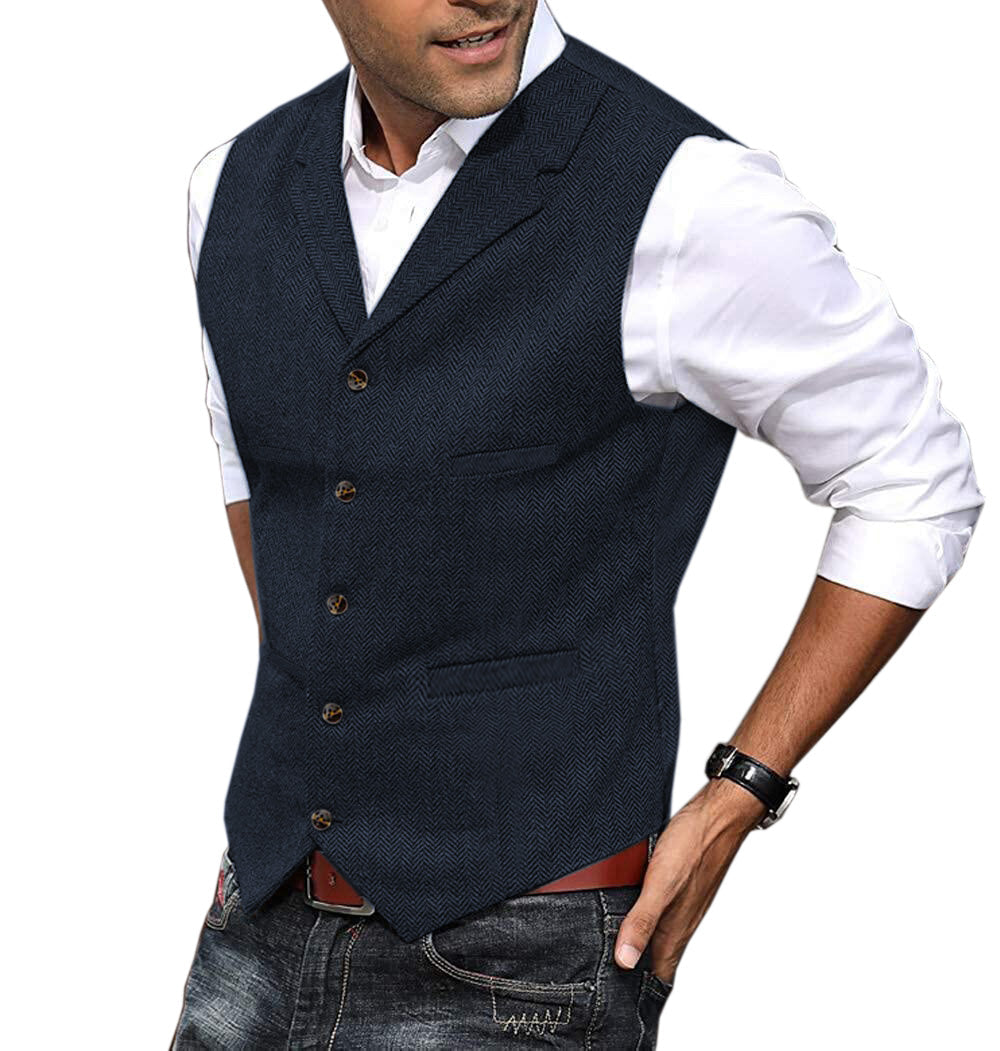 Casual Men s Suit Vest Herringbone Notch Lapel Waistcoat