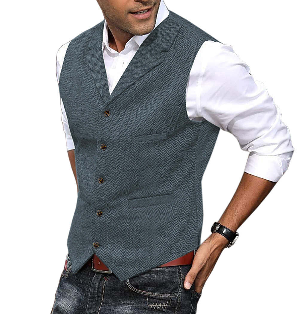 Casual Men's Suit Vest Herringbone Notch Lapel Waistcoat Casual Men's Suit Vest Herringbone Notch Lapel Waistcoat