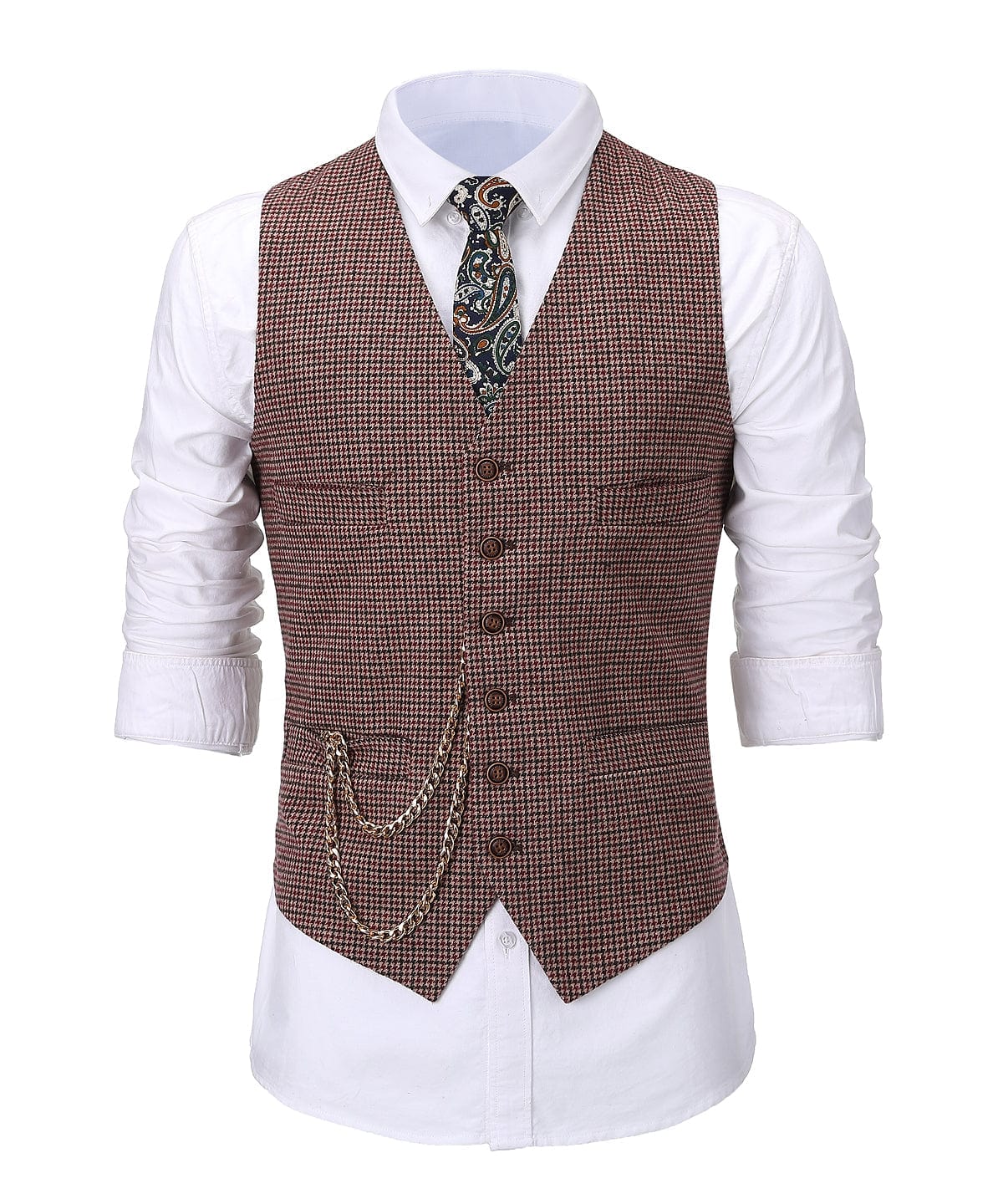 aesido Casual Men's Suit Vest Houndstooth Notch Lapel Waistcoat