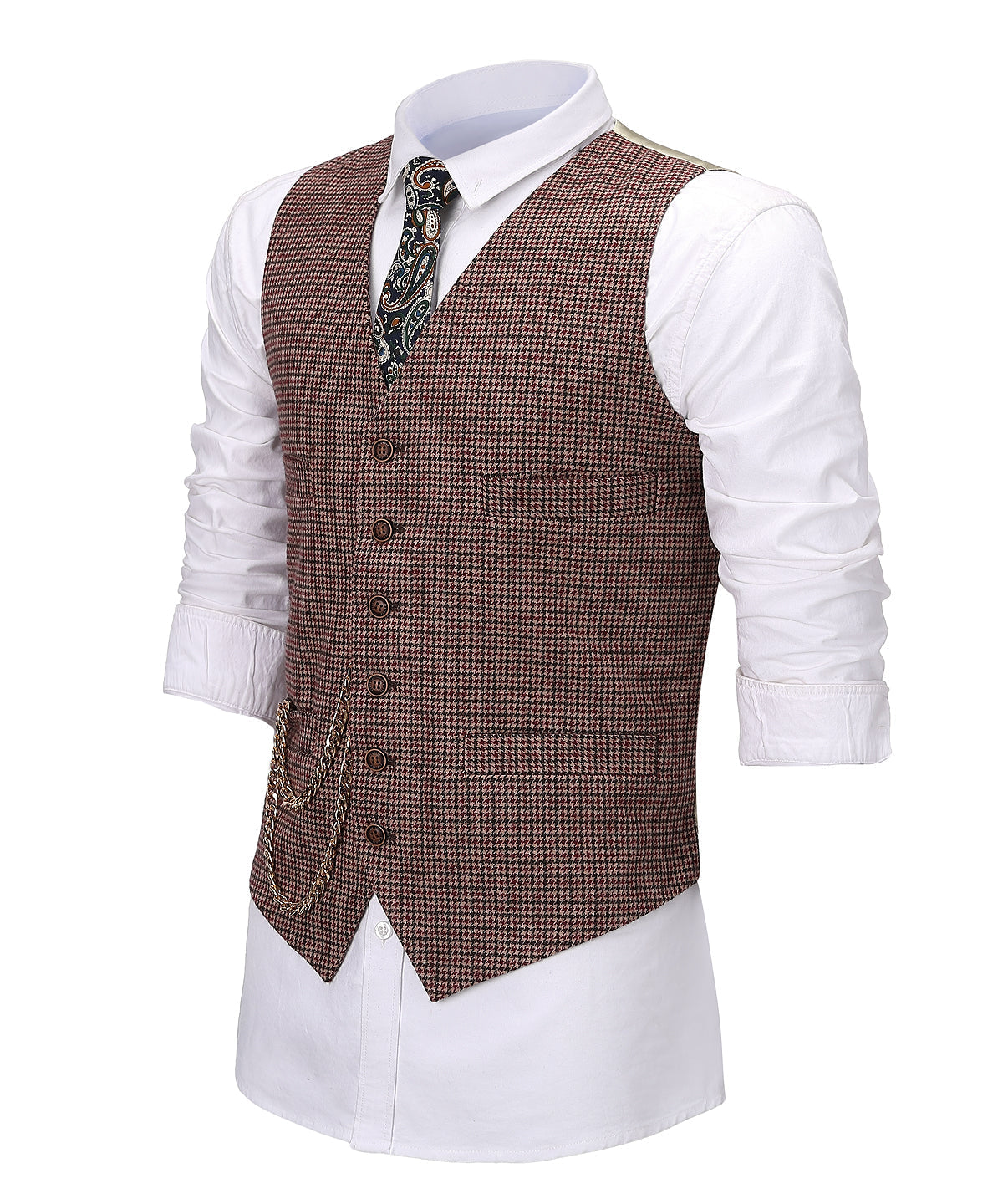 aesido Casual Men's Suit Vest Houndstooth Notch Lapel Waistcoat