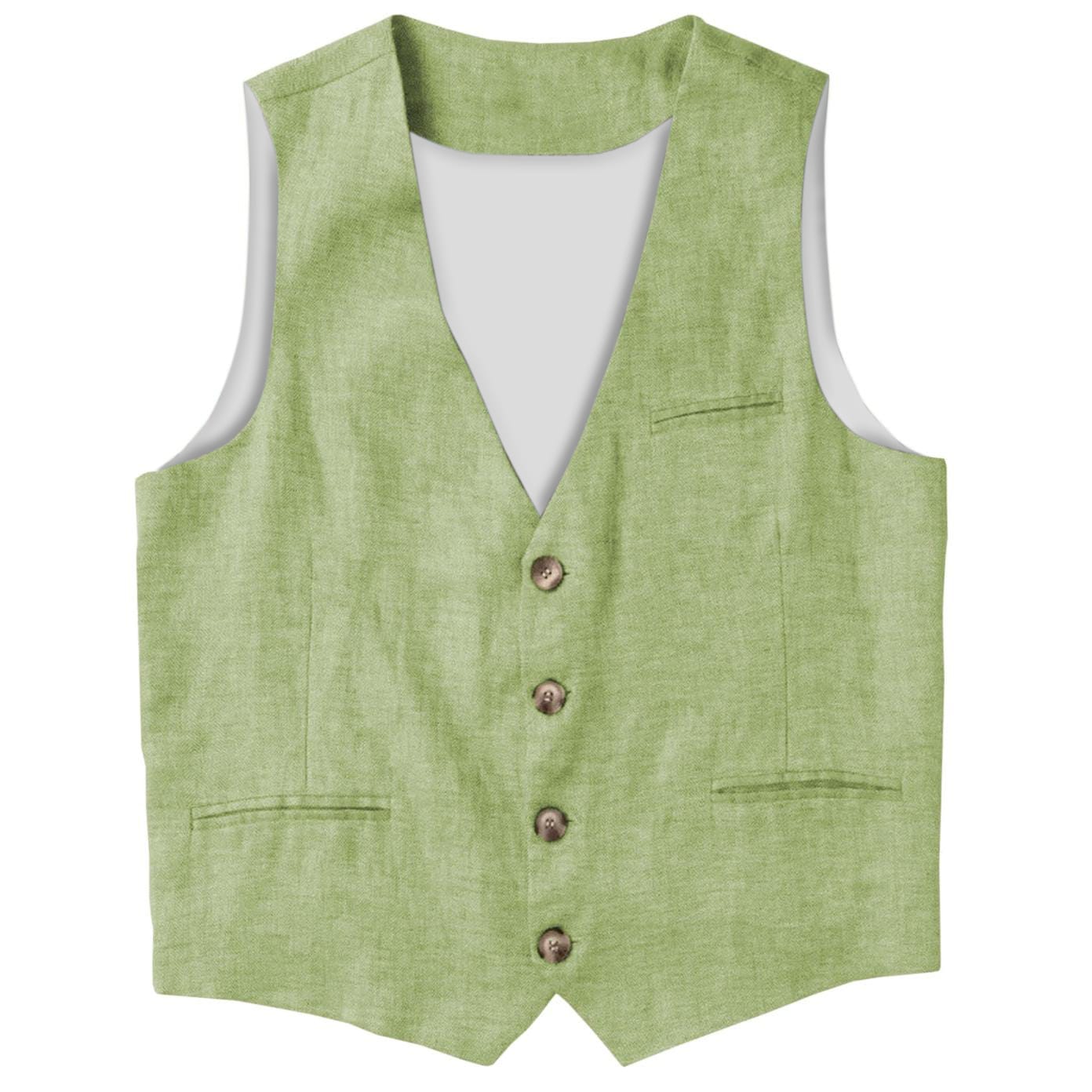 aesido Casual Single Breasted V Neck Linen Mens Vest