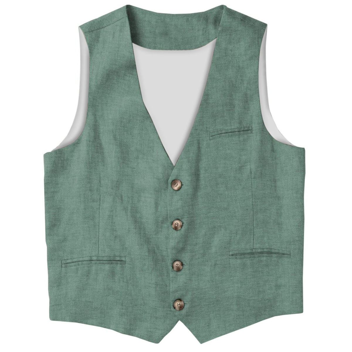 aesido Casual Single Breasted V Neck Linen Mens Vest