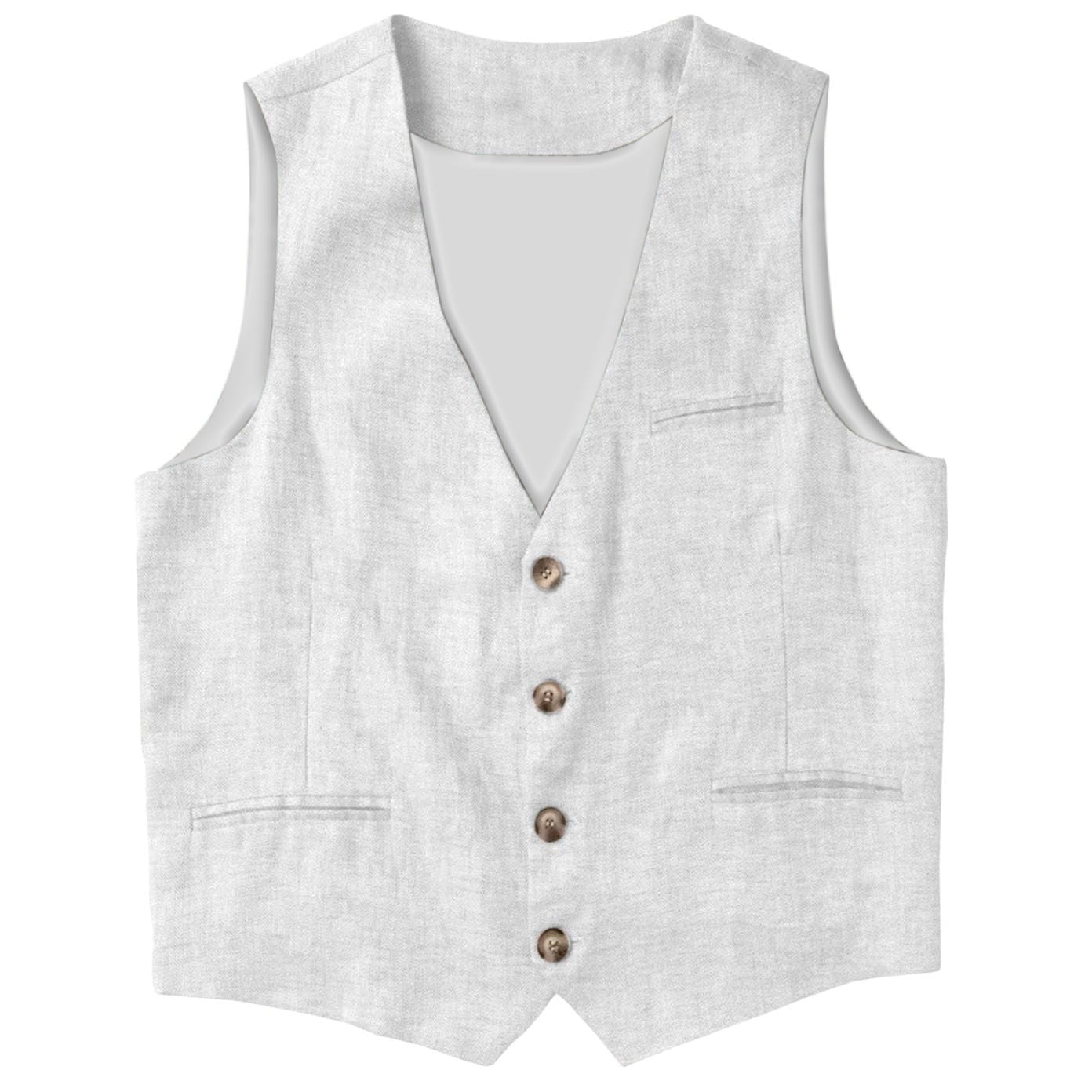 aesido Casual Single Breasted V Neck Linen Mens Vest