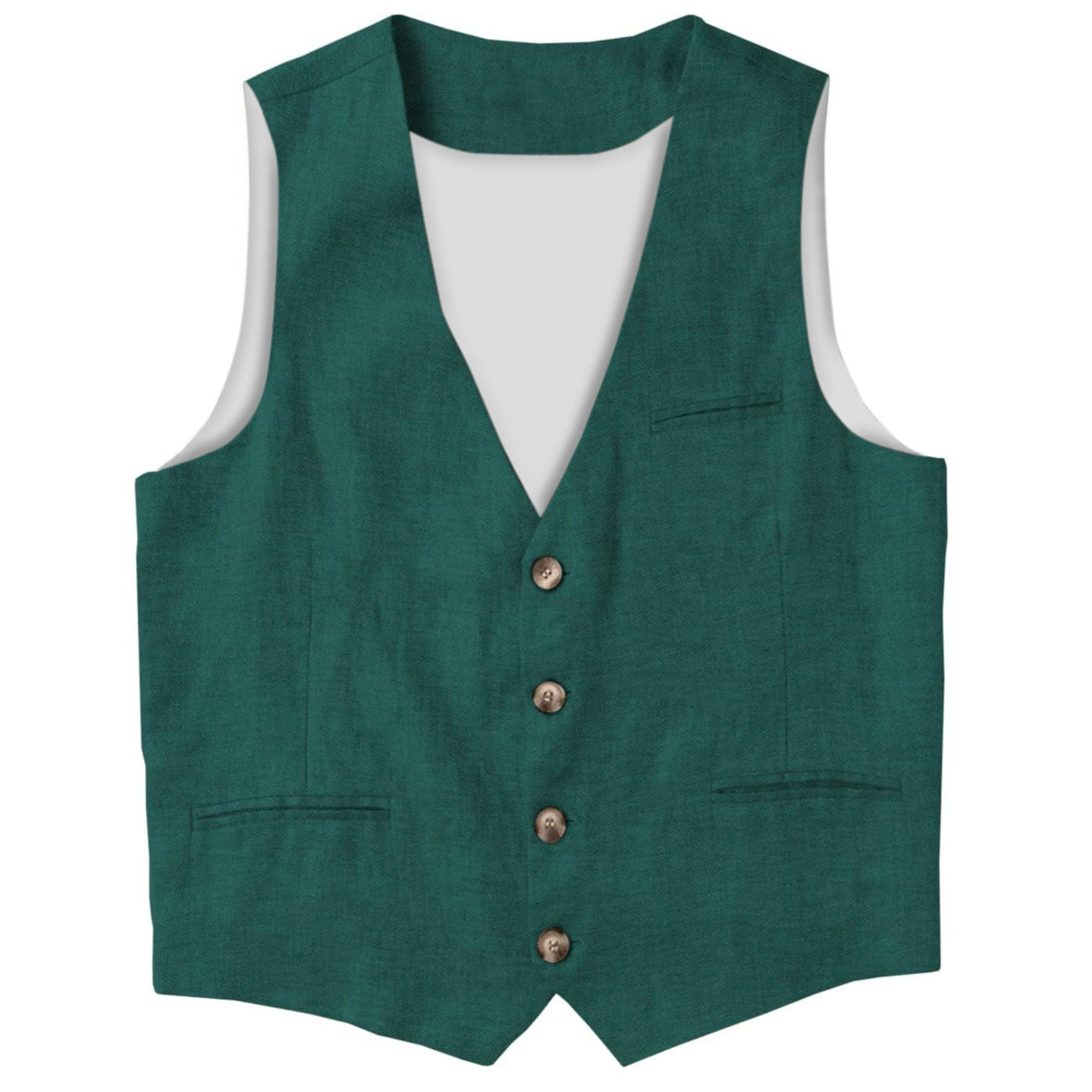 aesido Casual Single Breasted V Neck Linen Mens Vest
