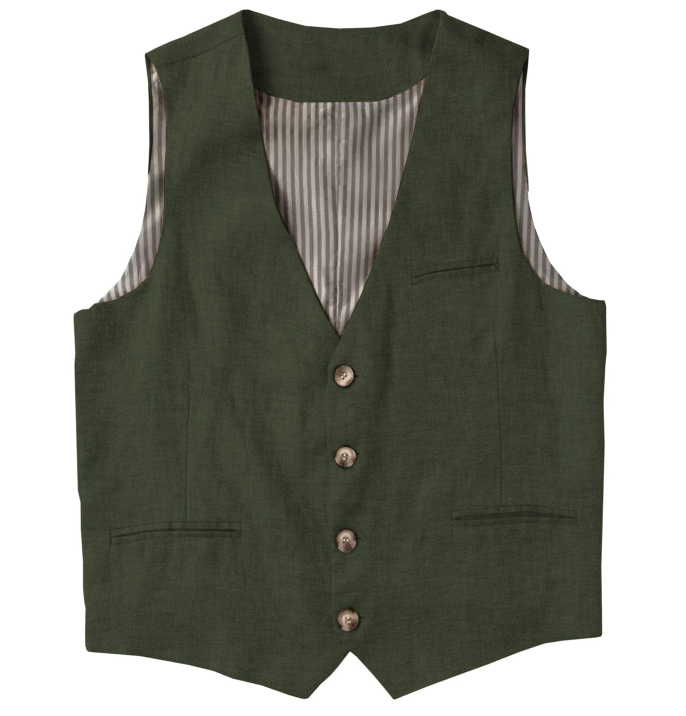 Casual Single Breasted V Neck Linen Mens Vest