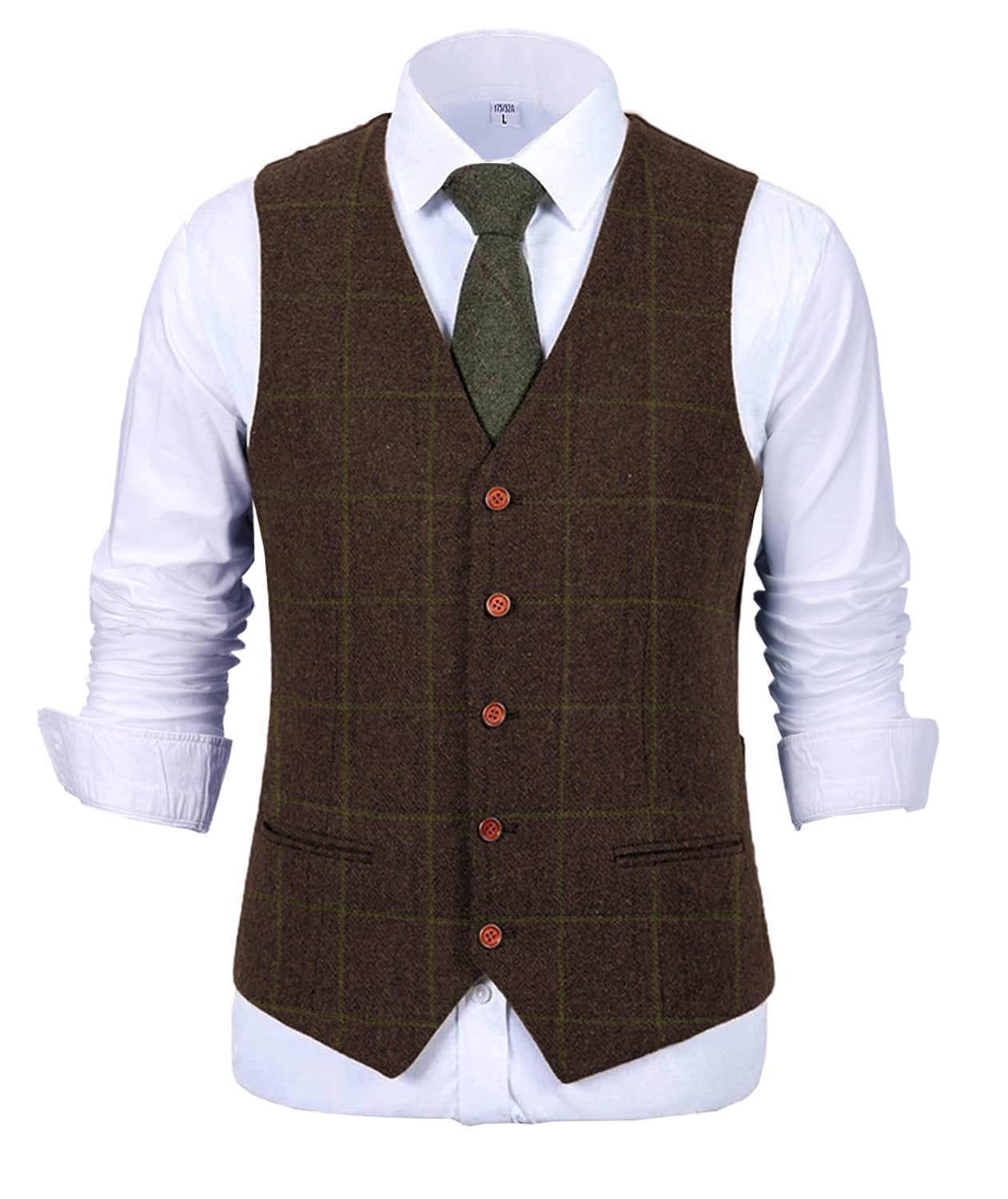 Classic Men's Suit Vest Plaid Tweed V Neck Waistcoat | Aesido