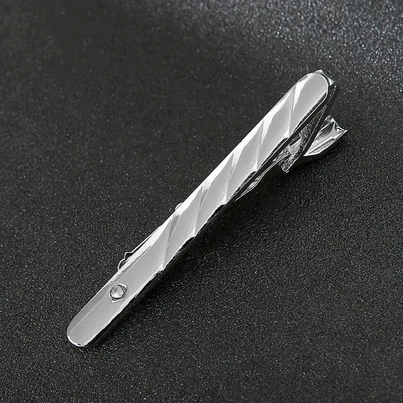aesido Classic Tie Clip for Men – Black or Silver with Dots and Stones