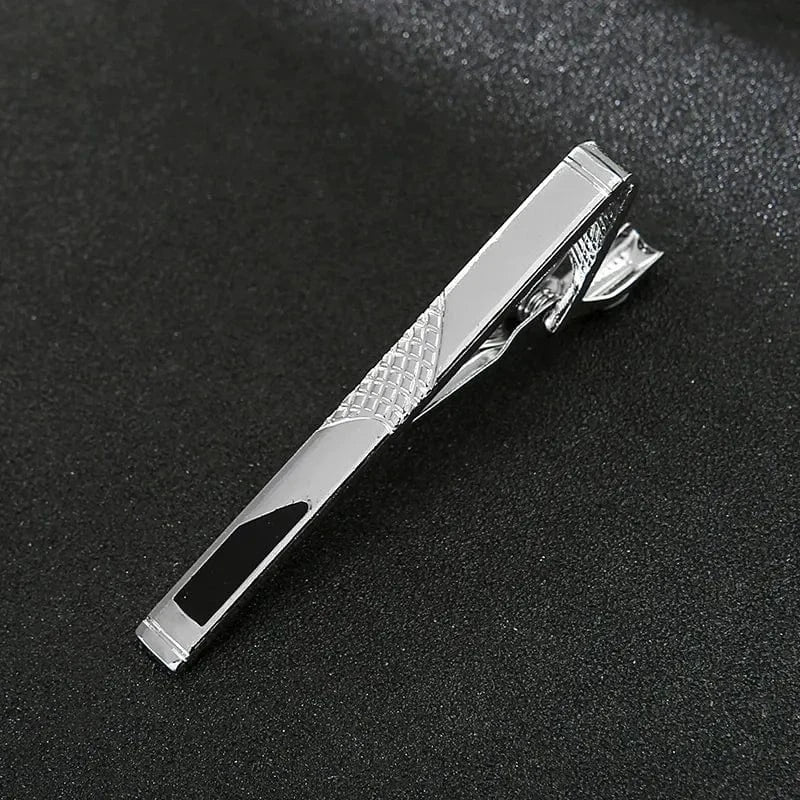 aesido Classic Tie Clip for Men – Black or Silver with Dots and Stones