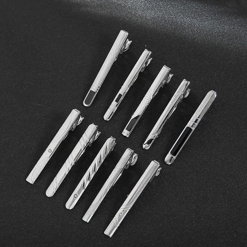 aesido Classic Tie Clip for Men – Black or Silver with Dots and Stones
