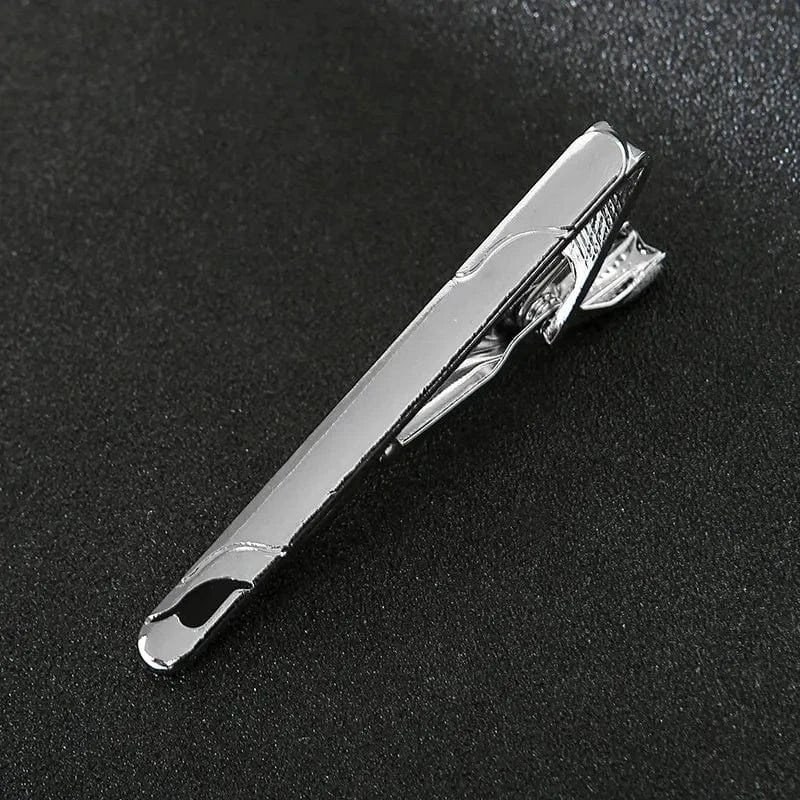 aesido Classic Tie Clip for Men – Black or Silver with Dots and Stones