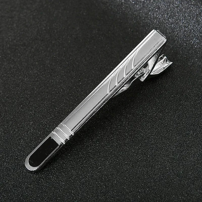 aesido Classic Tie Clip for Men – Black or Silver with Dots and Stones