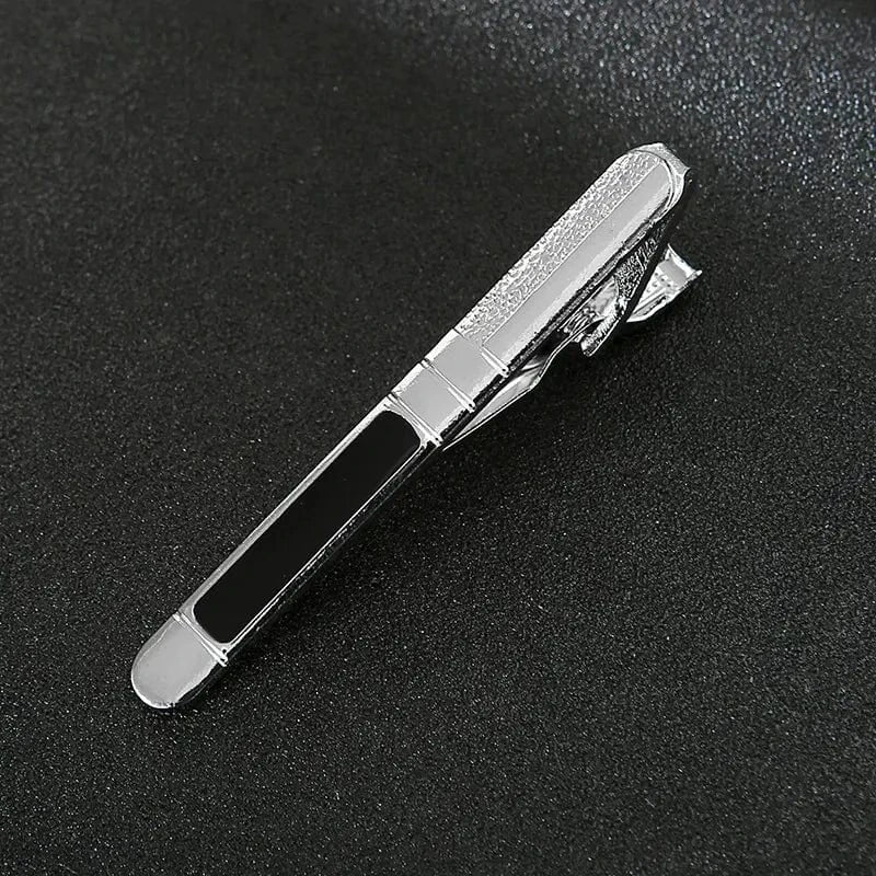 aesido Classic Tie Clip for Men – Black or Silver with Dots and Stones