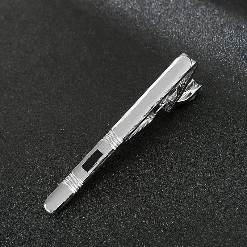 aesido Classic Tie Clip for Men – Black or Silver with Dots and Stones