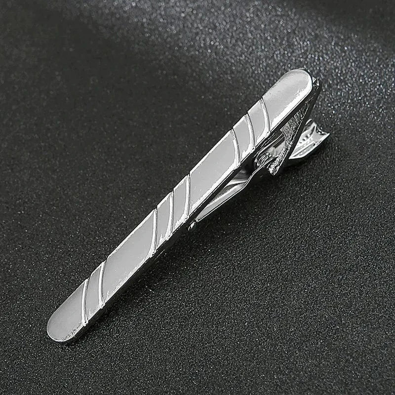 aesido Classic Tie Clip for Men – Black or Silver with Dots and Stones
