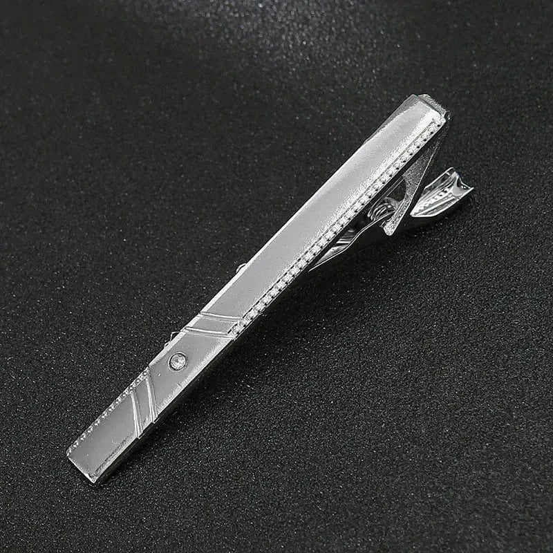 aesido Classic Tie Clip for Men – Black or Silver with Dots and Stones