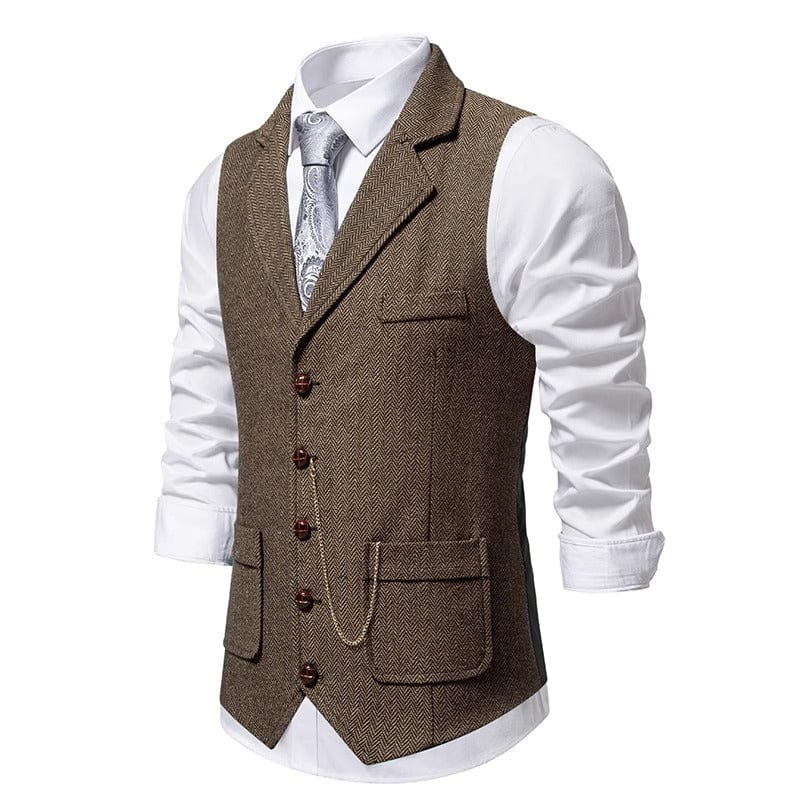 aesido Coffee Herringbone Men’s Vest with Satin Back