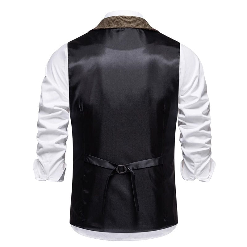 aesido Coffee Herringbone Men’s Vest with Satin Back