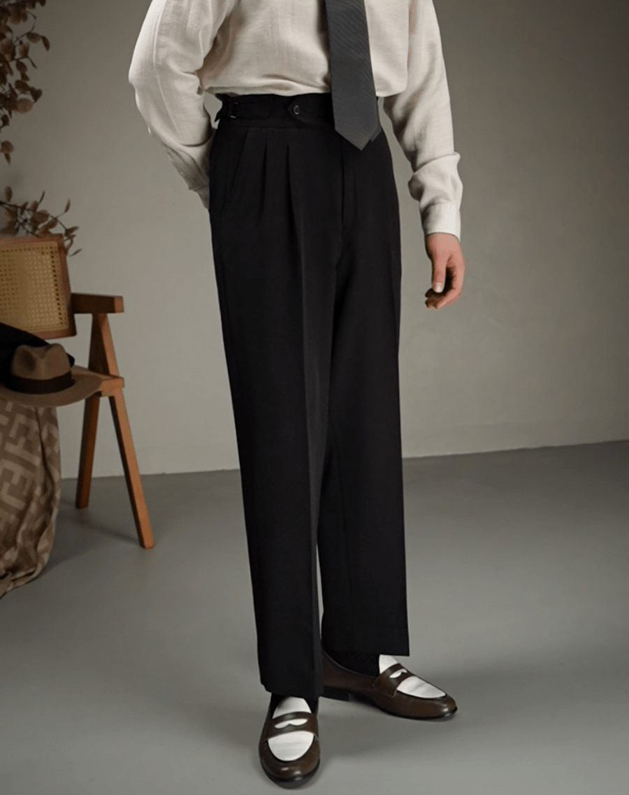Coffee Retro High Waist Straight Leg Casual Men's Trousers Coffee / 40W X 30L Coffee Retro High Waist Straight Leg Casual Men's Trousers Coffee / 40W X 30L