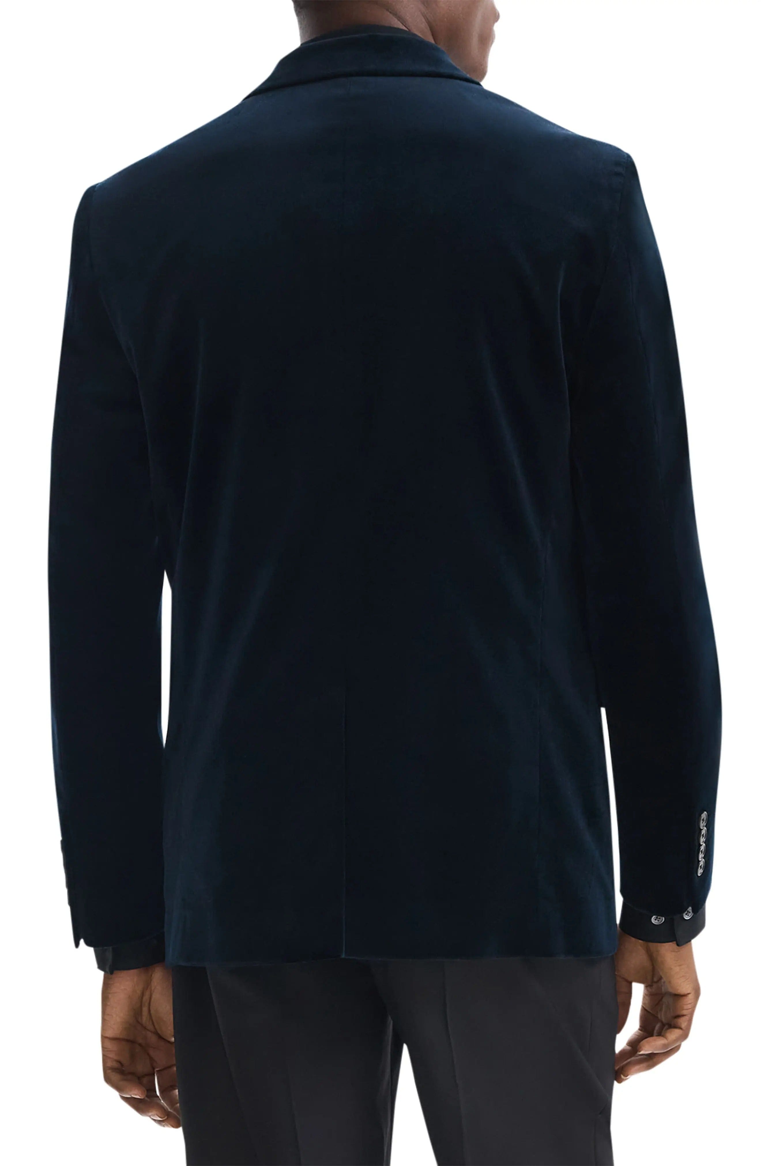 aesido Dark Blue Velvet Single Button Mens Blazer