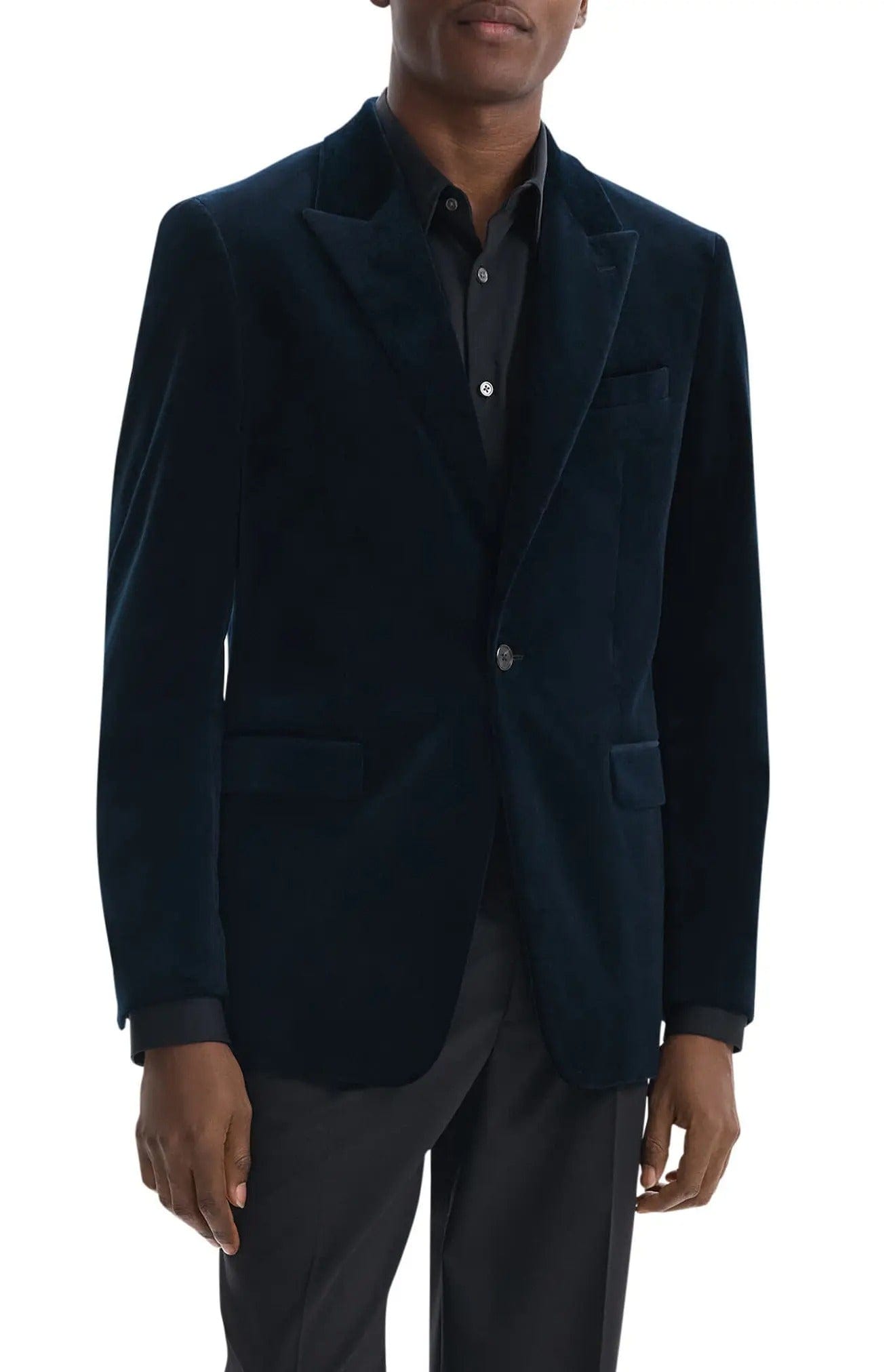 aesido Dark Blue Velvet Single Button Mens Blazer