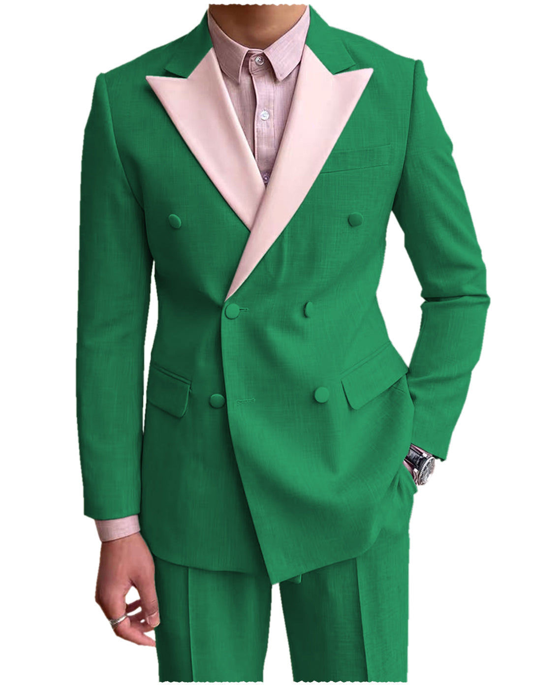 aesido Fashion Double Buttons Peak Lapel Men Suit（Blazer+Pants）