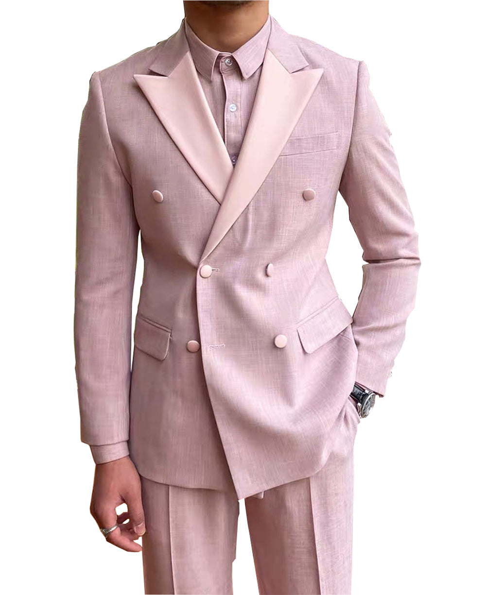 aesido Fashion Double Buttons Peak Lapel Men Suit（Blazer+Pants）
