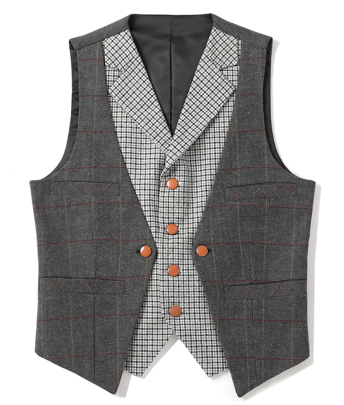 Aesido Herringbone Wool Blend Men's Suit Vest V-Neck Waistcoat $49.99