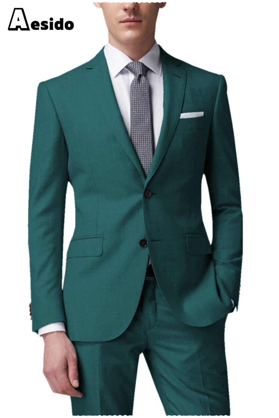 aesido Fashion Single Breasted Notch Lapel Men's Suit（Blazer+Pants）