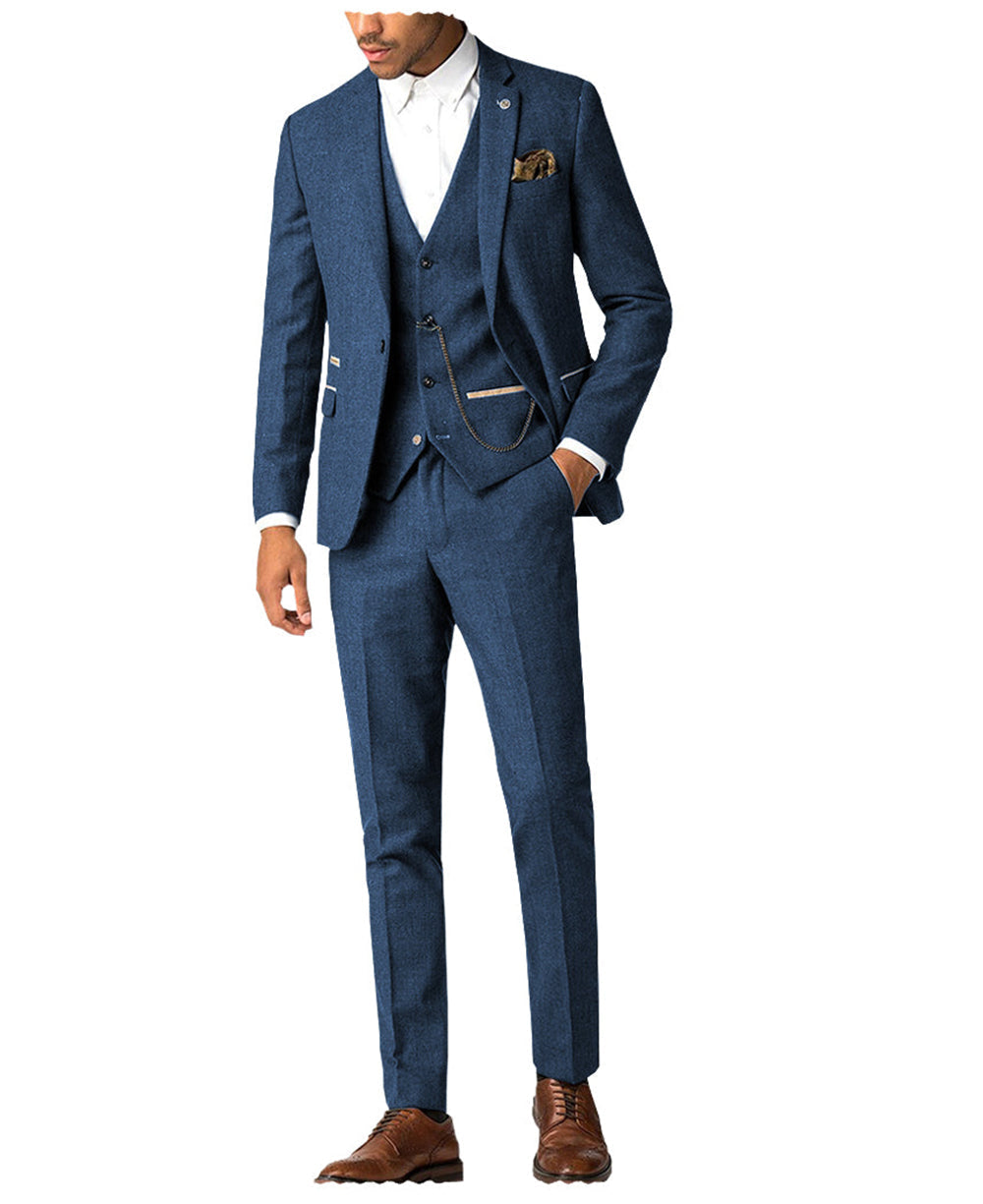 aesido Flat 3 Piece Men's Suit For Wedding(Blazer + Vest + Pants)