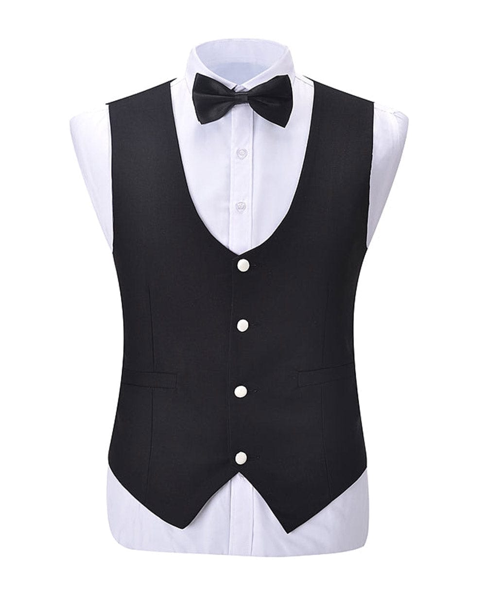 aesido Formal Men's Suit Vest Flat U Neck Waistcoat