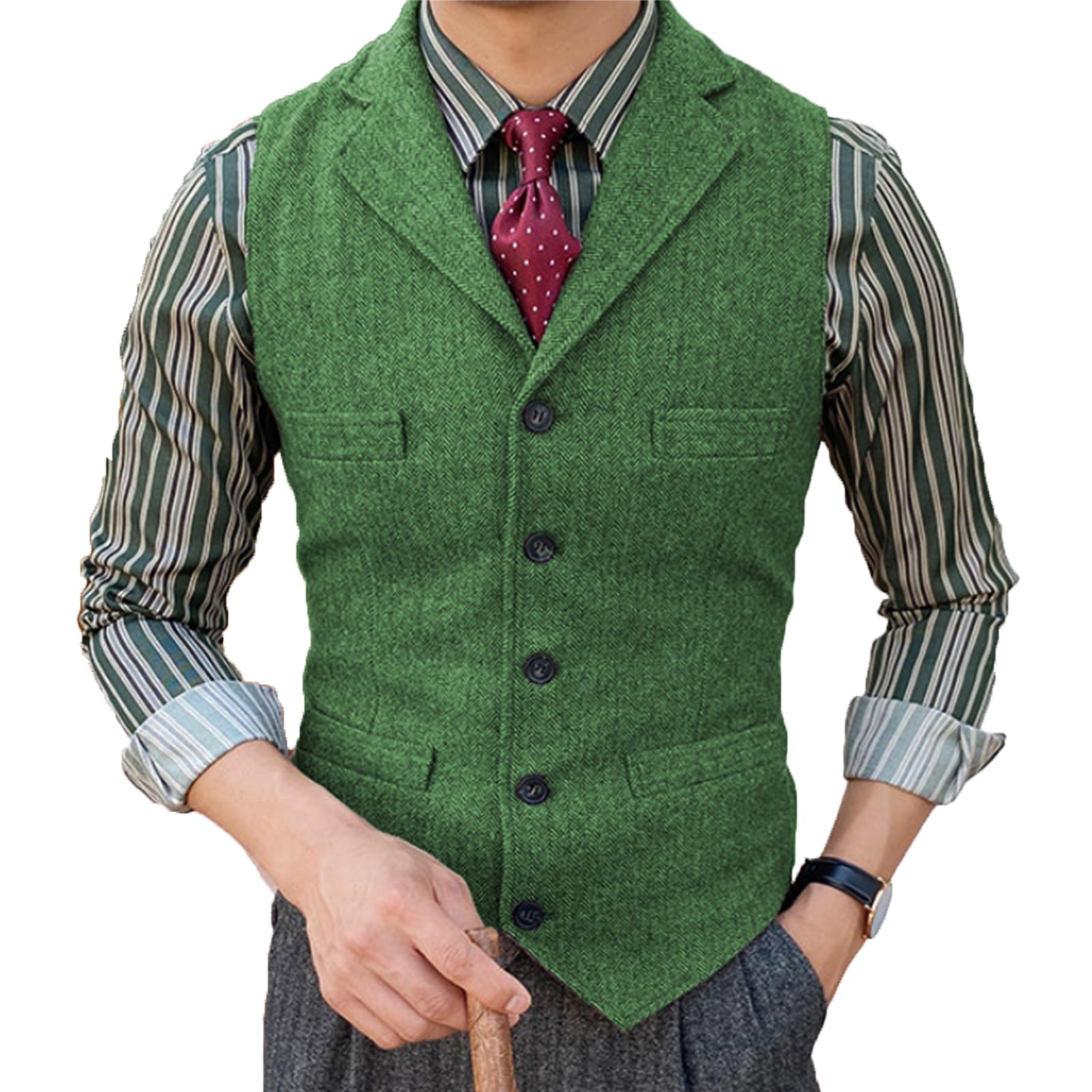 Formal Men's Suit Vest Herringbone Notch Lapel Waistcoat | Aesido Grey / XXL Formal Men's Suit Vest Herringbone Notch Lapel Waistcoat | Aesido Grey / XXL