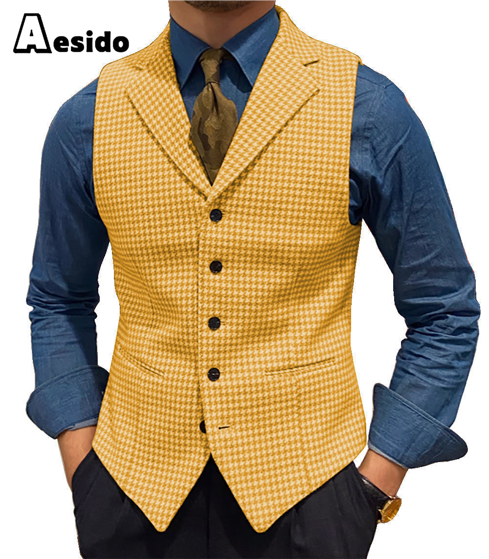 Jacket Mens Mustard Waistcoat Formal Men's Suit Vest Houndstooth