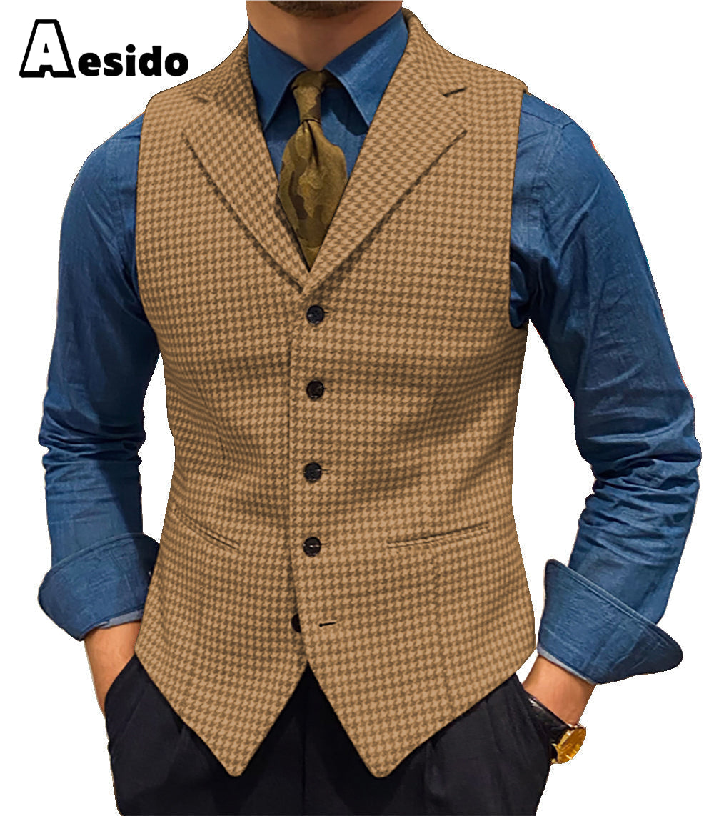 Formal Men's Suit Vest Houndstooth Lapel Waistcoat | Aesido Brown / XL Formal Men's Suit Vest Houndstooth Lapel Waistcoat | Aesido Brown / XL