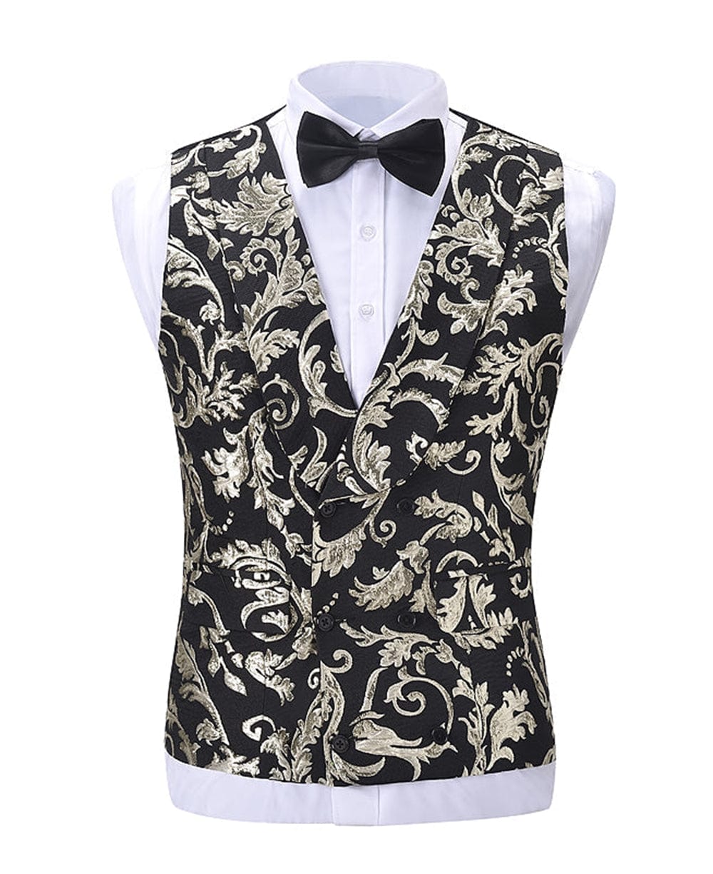 aesido Formal Men's Suit Vest Patterned Shawl Lapel Waistcoat