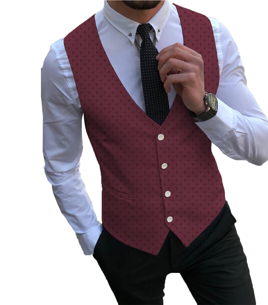 aesido Formal Men's Suit Vest Printed V Lapel Waistcoat