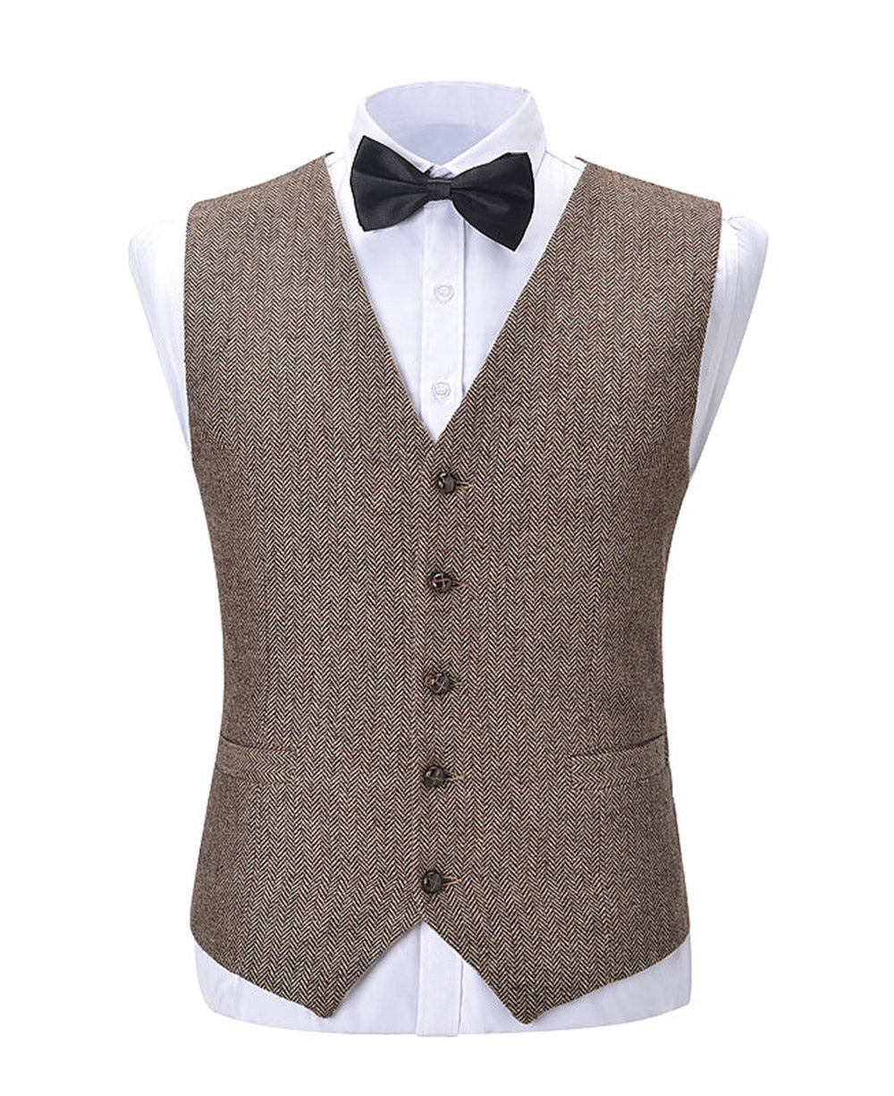 aesido Formal Men's Suit Vest Slim Fit Herringbone V Neck Waistcoat