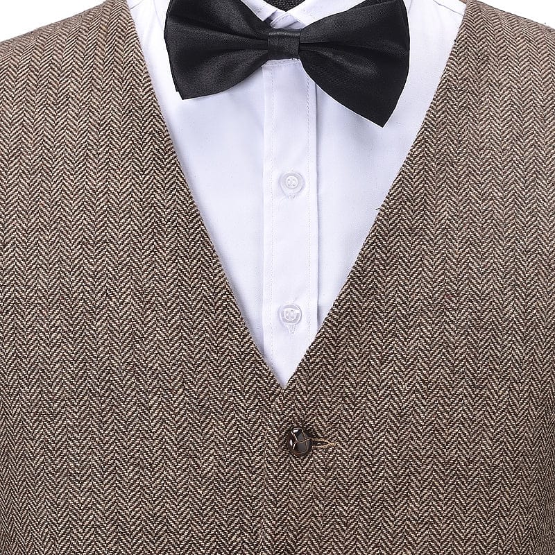 aesido Formal Men's Suit Vest Slim Fit Herringbone V Neck Waistcoat