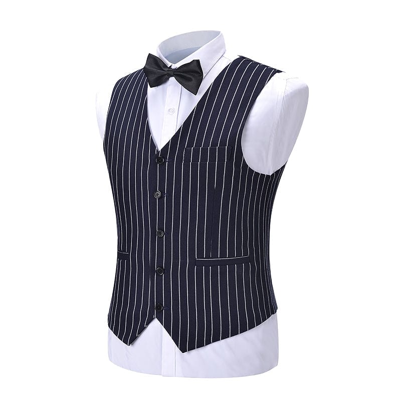 aesido Formal Men's Suit Vest Striped V Neck Waistcoat