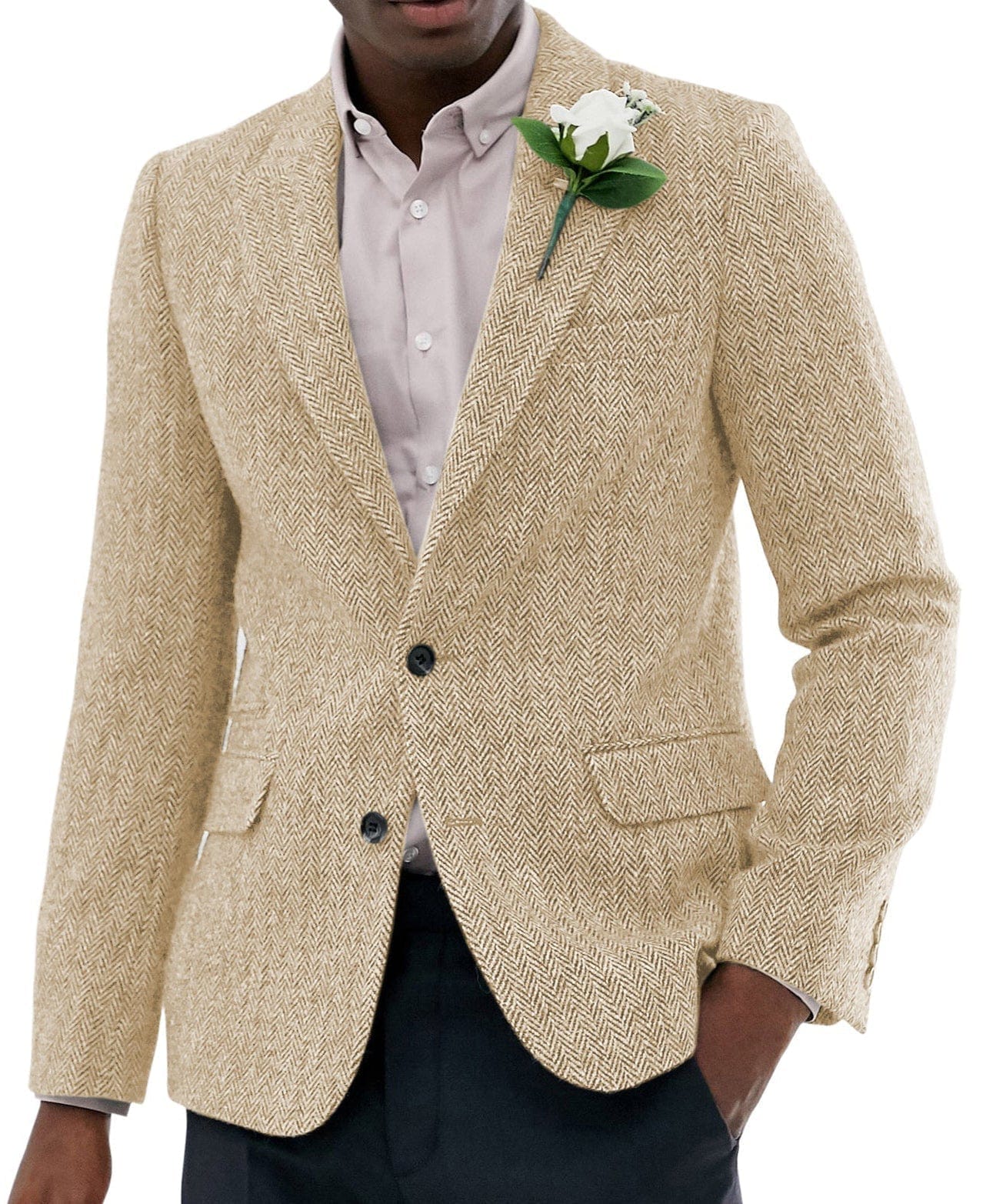 aesido Formal Men's Wool Herringbone Notch Lapel Blazer