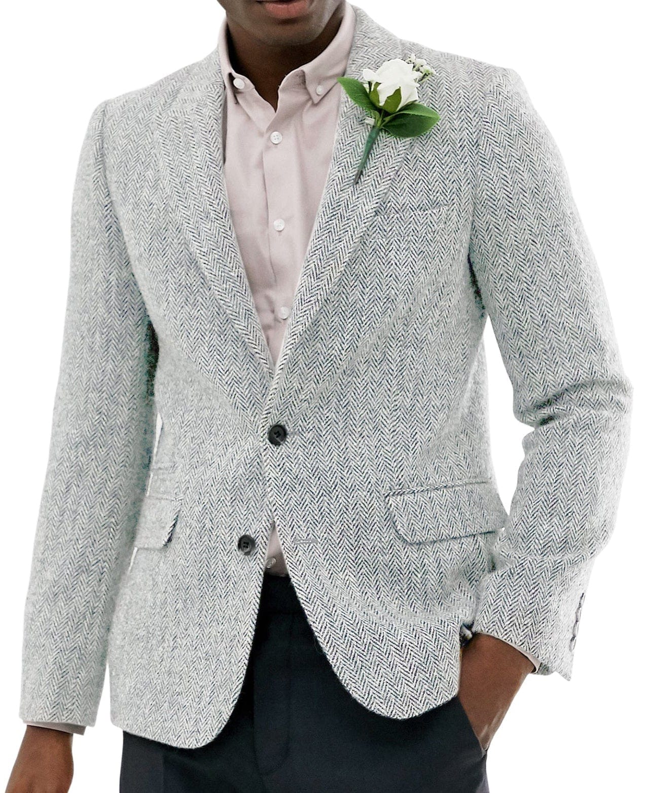 aesido Formal Men's Wool Herringbone Notch Lapel Blazer