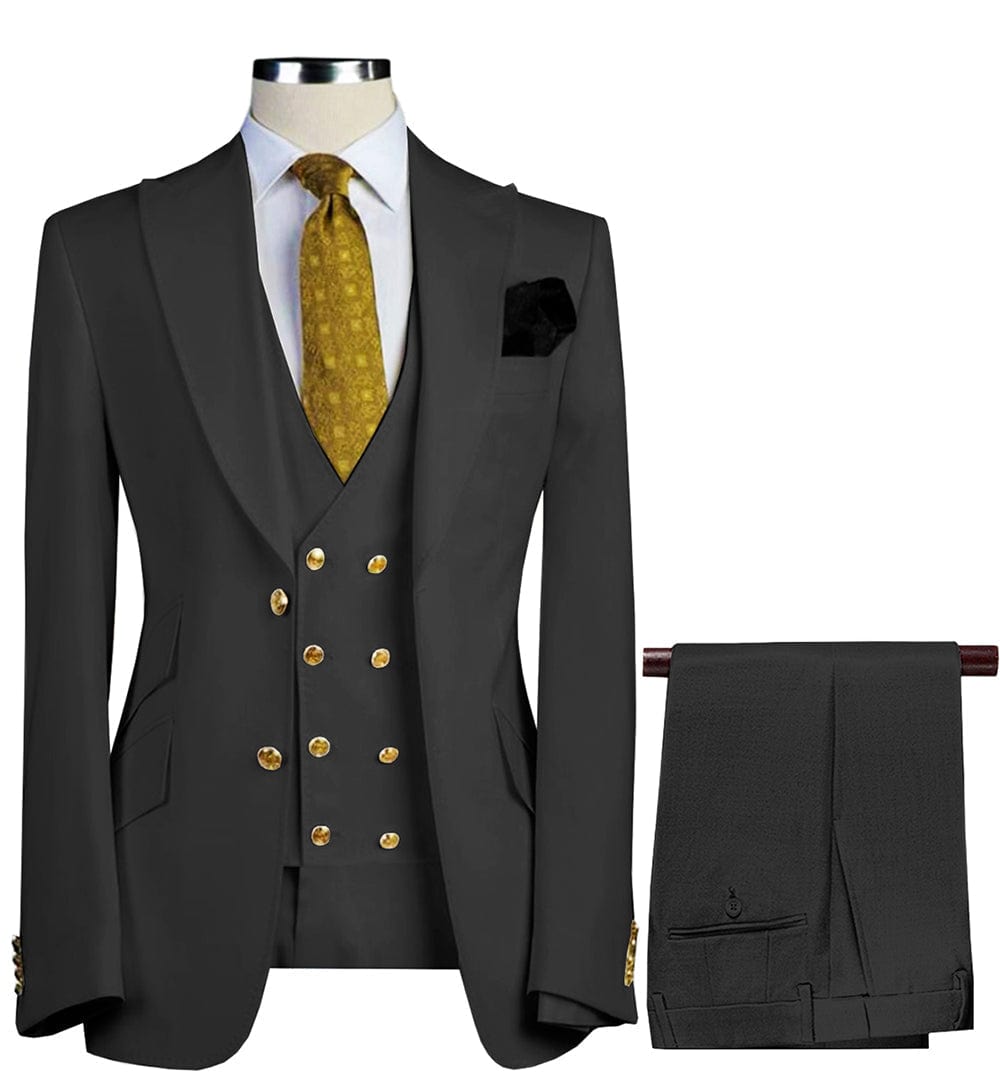Formal Peak Lapel 3 Pieces Mens Suit for Wedding Tuxedos (Blazer+Vest+Pants) | Aesido Black / 40r Formal Peak Lapel 3 Pieces Mens Suit for Wedding Tuxedos (Blazer+Vest+Pants) | Aesido Black / 40r