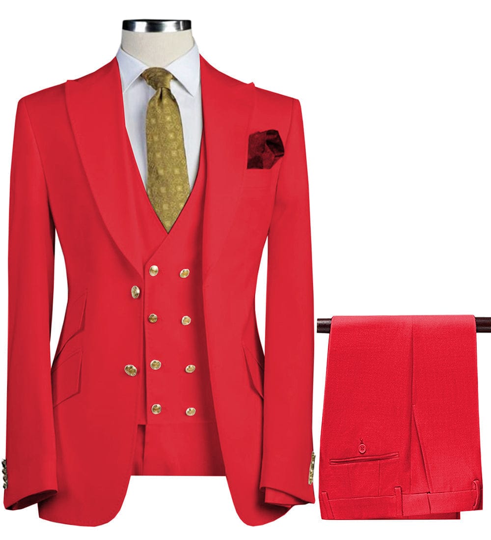 aesido Formal Peak Lapel 3 Pieces Mens Suit For Wedding Tuxedos (Blazer+vest+Pants)