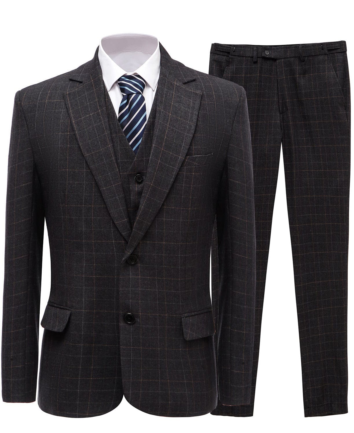 aesido Formal Plaid 3 Pieces Mens Suit Tuxedos (Blazer+vest+Pants)