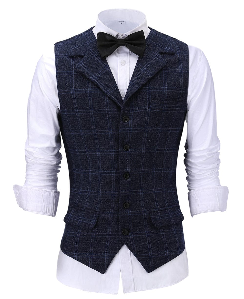 aesido Formal Plaid Notch Lapel Waistcoat Slim Fit Suit Vest
