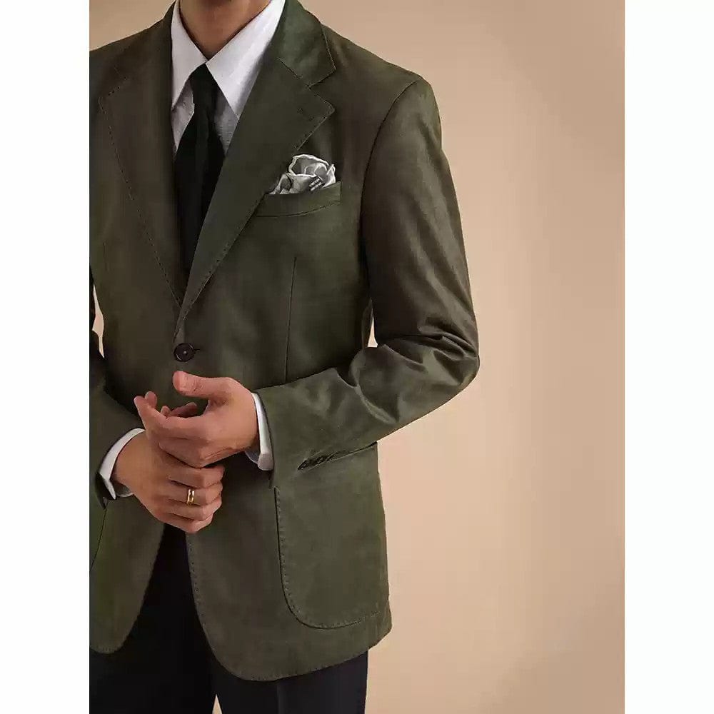 Green Vintage Suede Jacket Business Casual Notch Lapel Men Blazer Army Green / 36R Green Vintage Suede Jacket Business Casual Notch Lapel Men Blazer Army Green / 36R