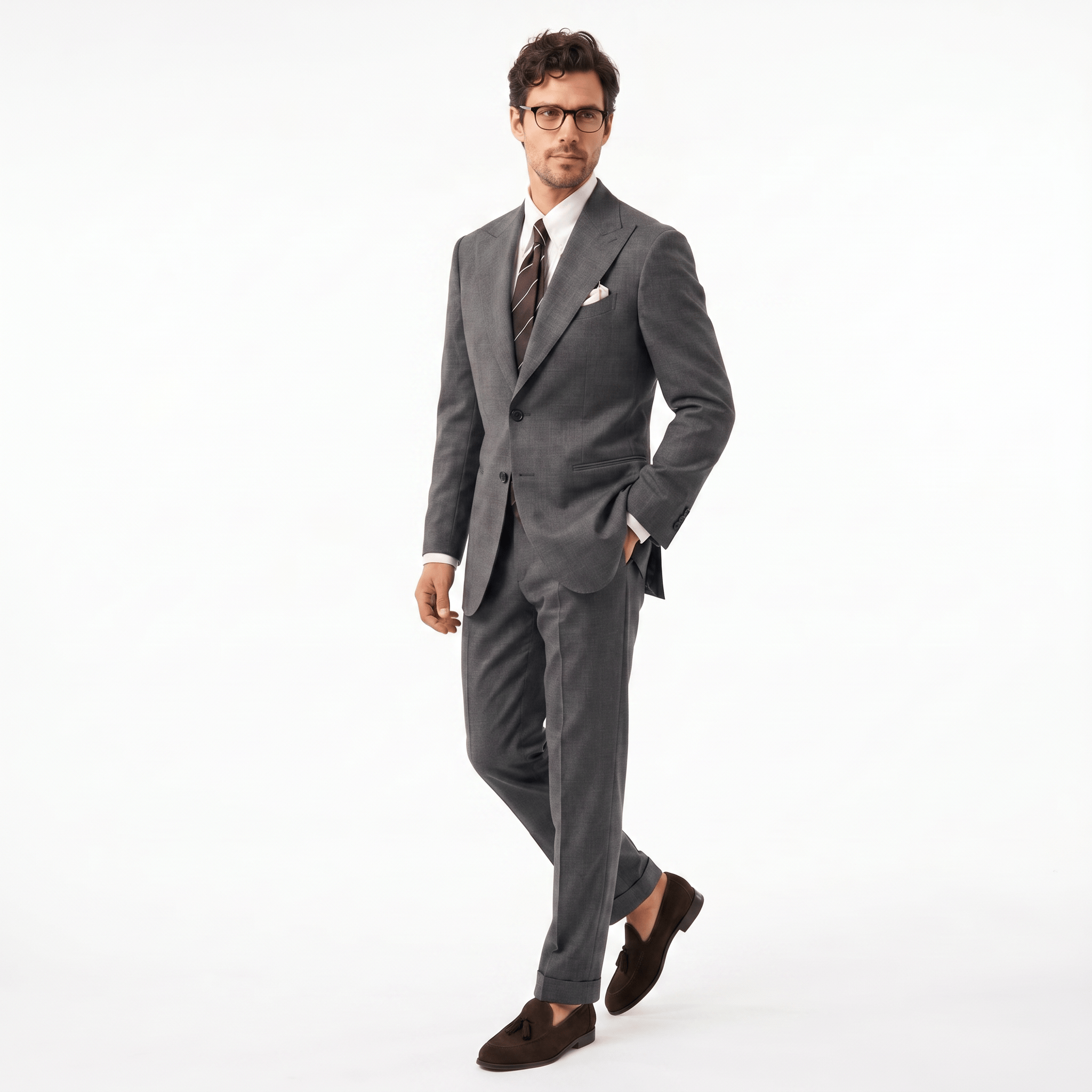 aesido Grey 2 Piece Business Casual Peak Lapel Men Suit (Blazer+Pants)