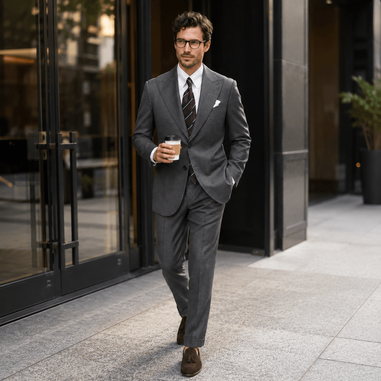 aesido Grey 2 Piece Business Casual Peak Lapel Men Suit (Blazer+Pants)