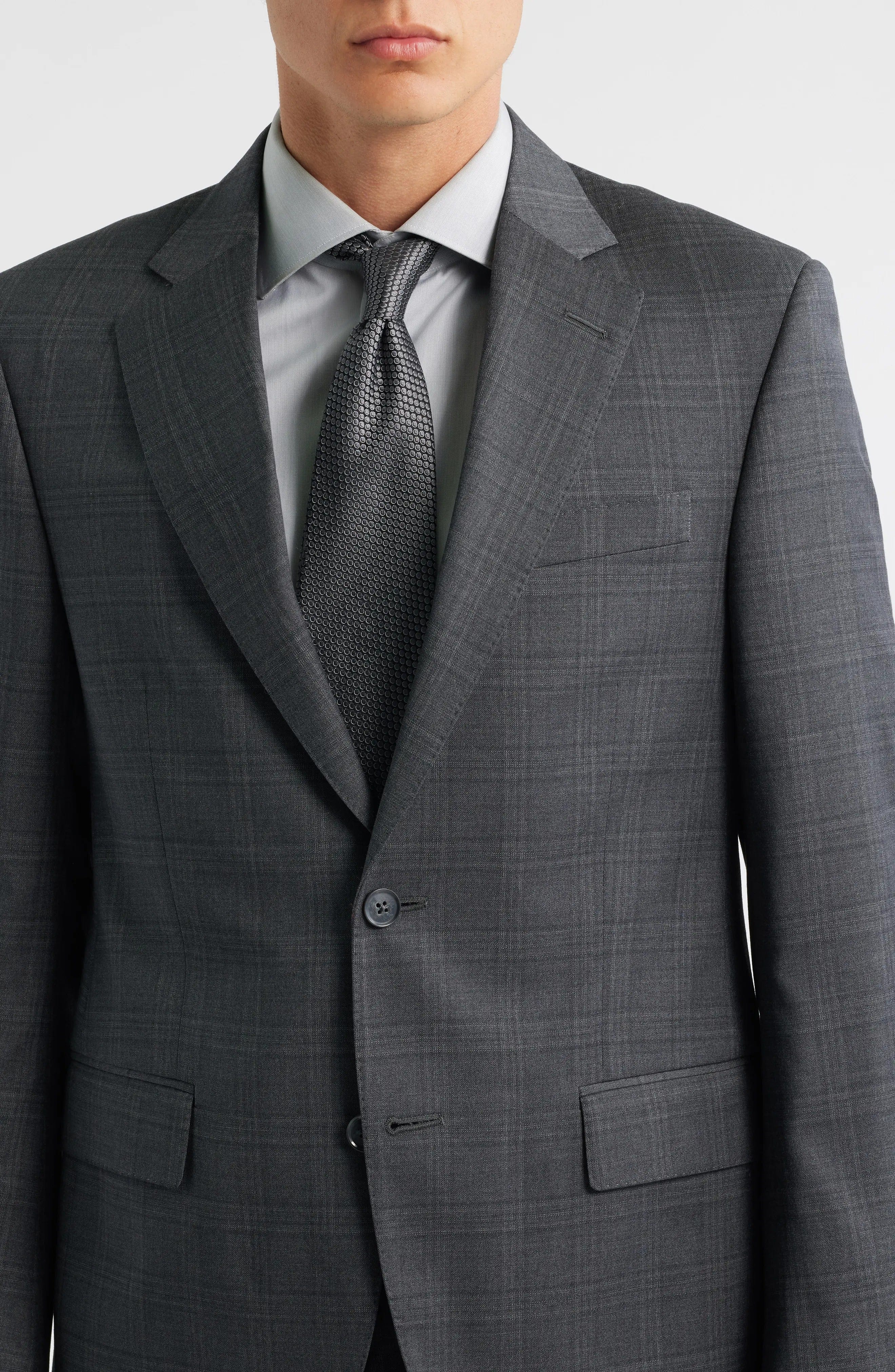 aesido Grey 2 Piece Piaid Notch Lapel Business Men Suit (Blazer+Pants)