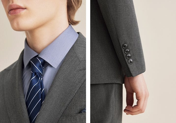 aesido Grey 3 Piece Double Breasted Business Casual Slim Fit Men's Suit Groom Wedding Reception Dress