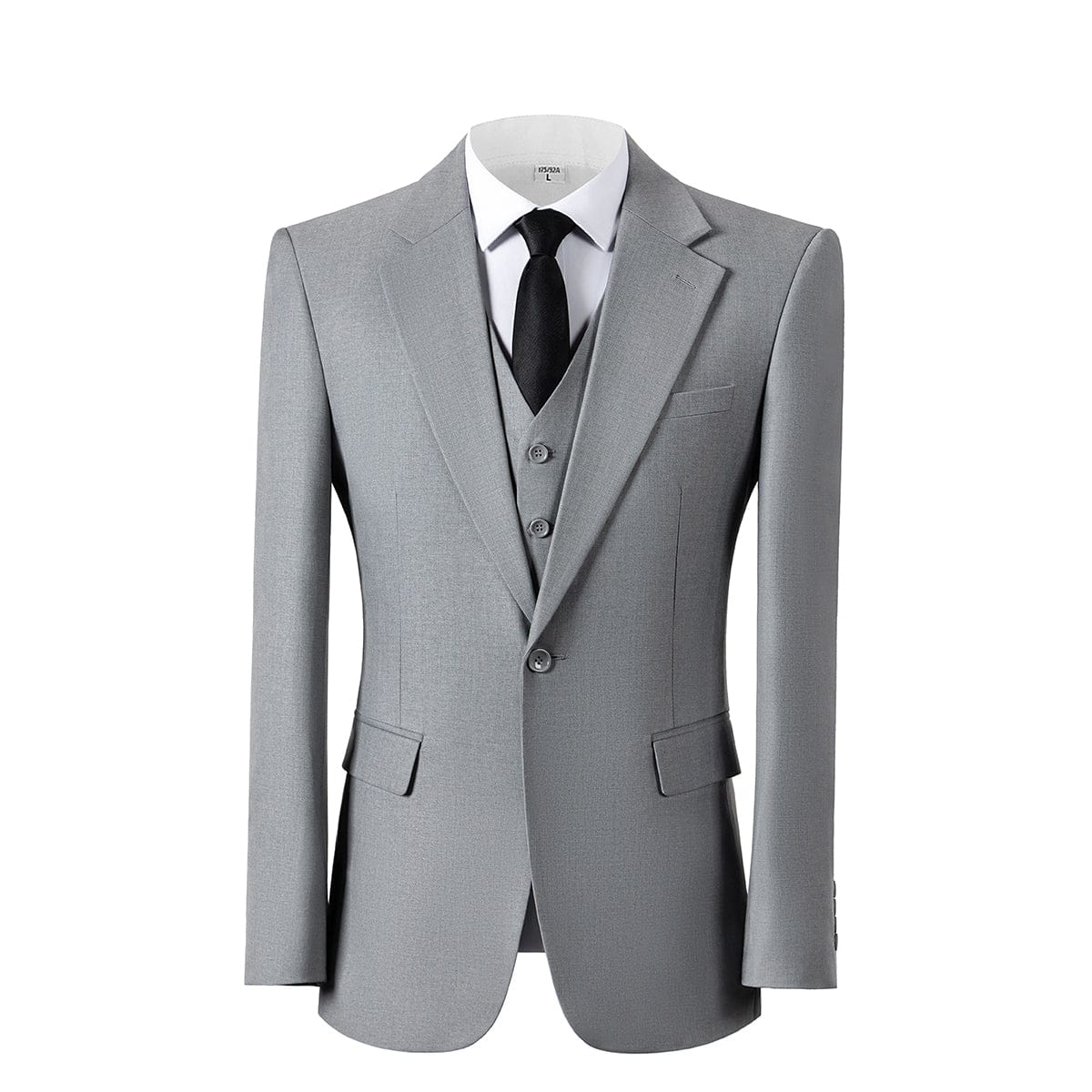 Grey 3 Piece Men Suit Single Button Notch Lapel Jacket (Blazer+Vest+Pants) Light Grey / 36R Grey 3 Piece Men Suit Single Button Notch Lapel Jacket (Blazer+Vest+Pants) Light Grey / 36R